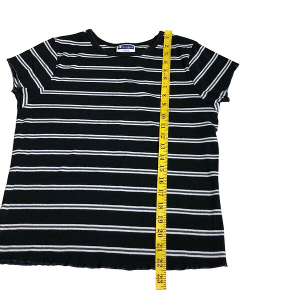 Champion Top Womens L Black Striped Stretch Knit Preppy Retro Baby Tee Y2K 90s - Picture 10 of 12